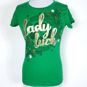 Small Lady Luck Gold Foil Graphic T Shirt Irish St Paddys Saint Patricks